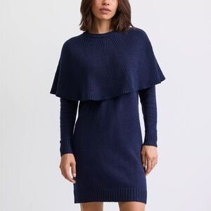 Navy Blue Women's Sweater Dress with Capelet
